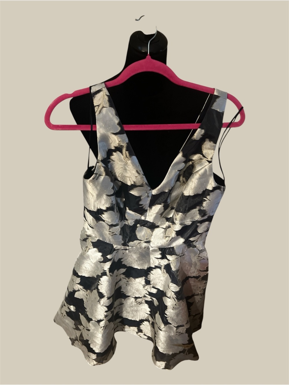 Nicole Miller Black and Silver Floral Peplum Dress (10)